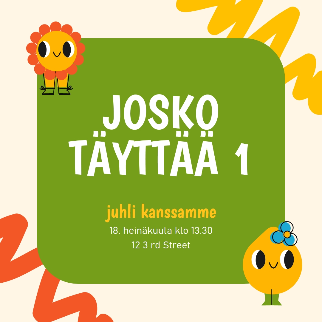 Ensimmäinen syntymäpäiväkutsu green whimsical,bold,graphic,bright,emoji,motif,