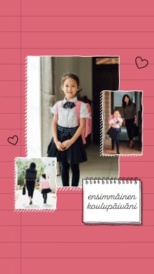 Ensimmäinen koulupäiväni pink whimsical,playful,school,collage,overlapping,asymmetrical