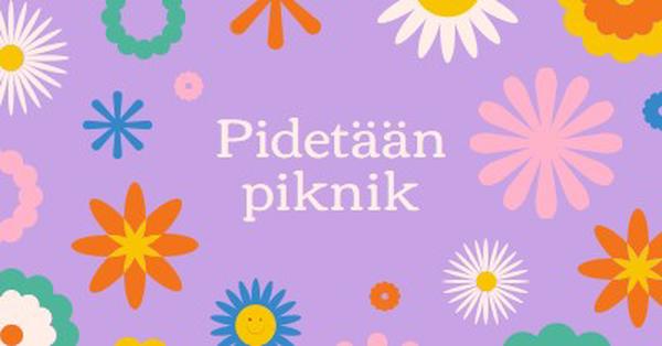 Pidetään piknik purple retro,playful,graphic,floral,bright