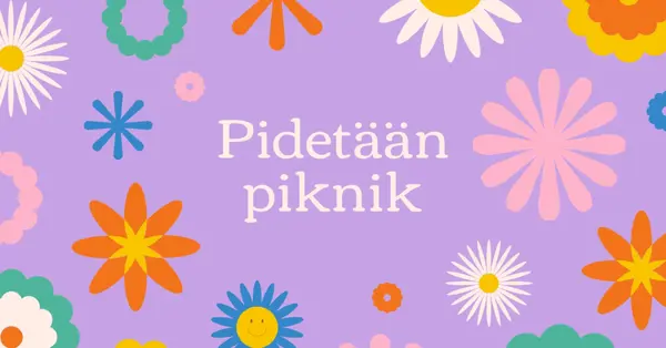 Pidetään piknik purple retro,playful,graphic,floral,bright