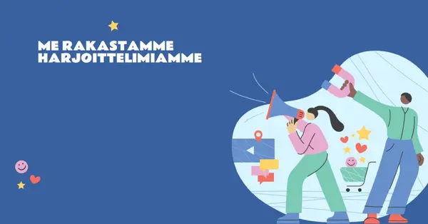 Kiitoskortti harjoittelijalle blue bold,whimsical,illustration,shape,fun,graphic