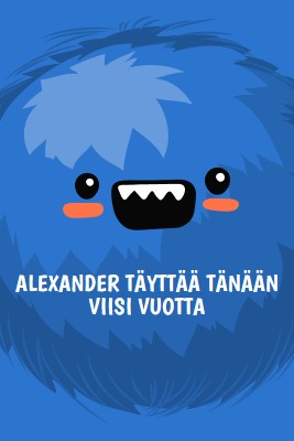 Pikkuhirviö täyttää viisi. blue whimsical-color-block