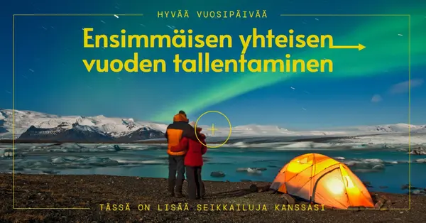 Ensimmäisen yhteisen vuoden tallentaminen blue bold,graphic,camera