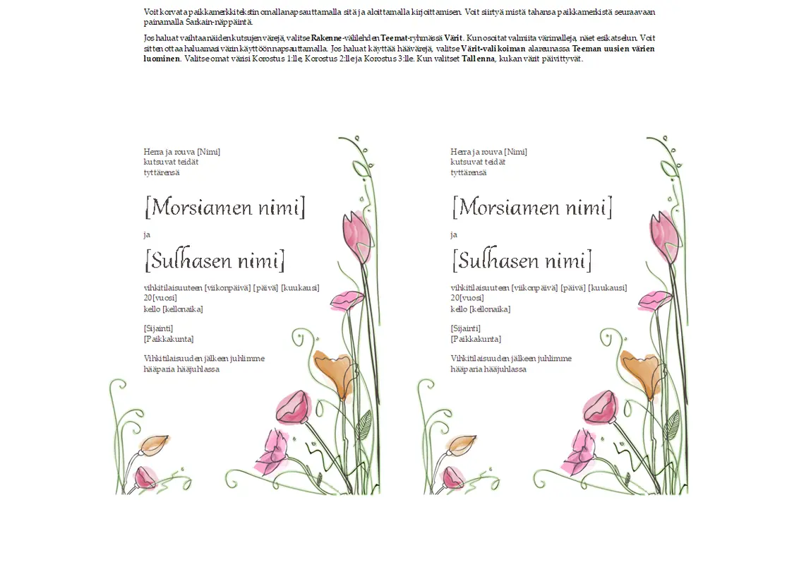 Hääkutsut (vesivärimalli, 2 sivua kohden, toimii Avery 5389:n kanssa)