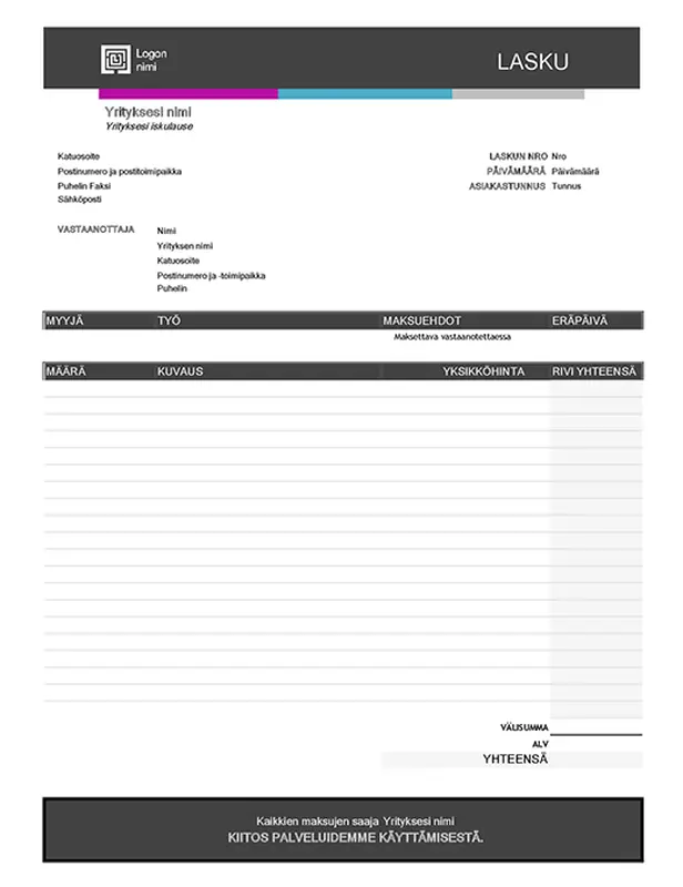 Palvelulasku (sininen liukuväri) modern-simple