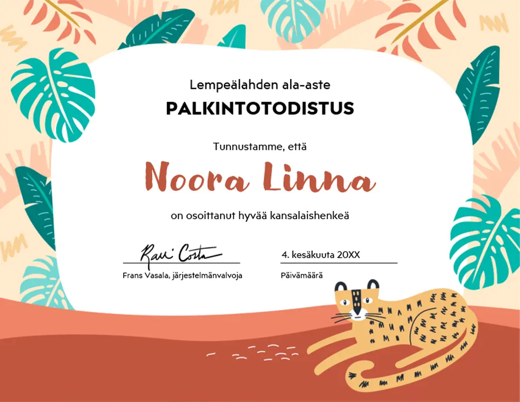 Peruskoulun palkintotodistus whimsical color block