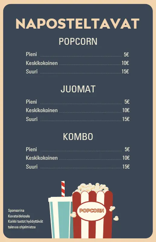 Elokuvaillan naposteltavien julisteet modern-simple