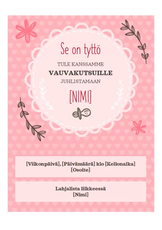 Kutsu vauvakutsuille – tyttö pink whimsical-color-block