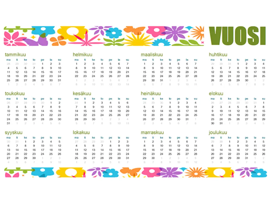 Yksilöllinen kalenteri mille tahansa vuodelle green modern-bold