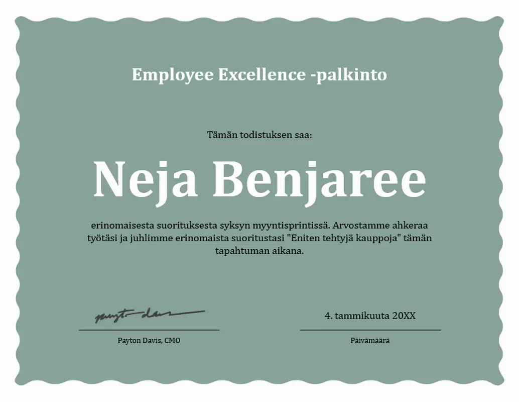 Erinomainen työntekijä -palkinto aaltoreunoilla  modern-simple
