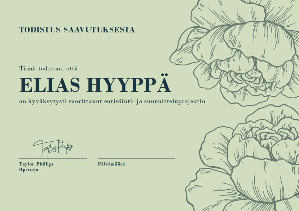 Todistus merkittävästä saavutuksesta green vintage-botanical