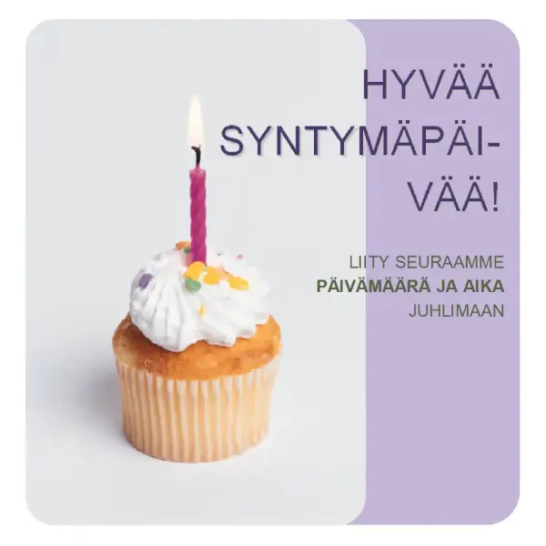 Syntymäpäiväkutsulehtinen (ja kuppikakku) purple modern-simple