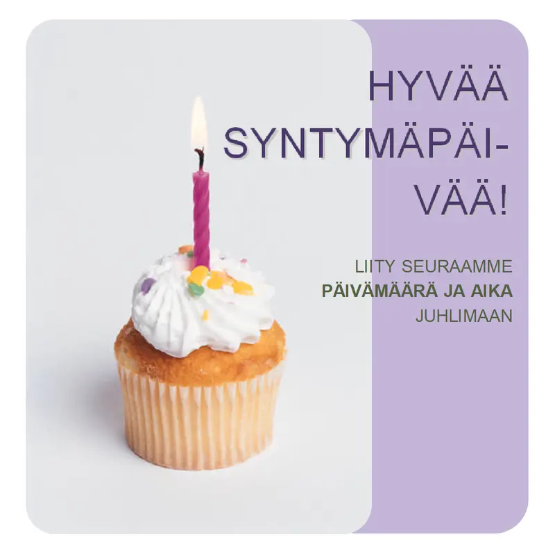 Syntymäpäiväkutsulehtinen (ja kuppikakku) modern-simple