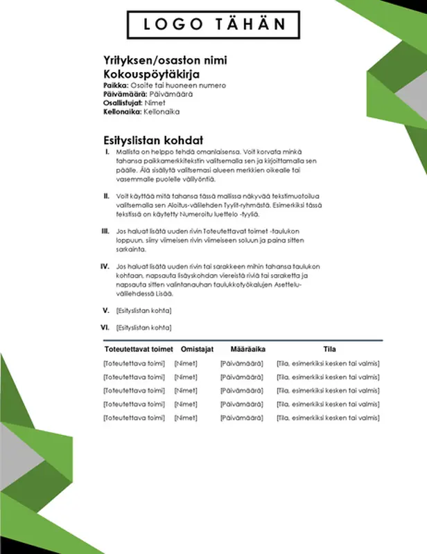 Kokousmuistiinpanot (kolmiot)