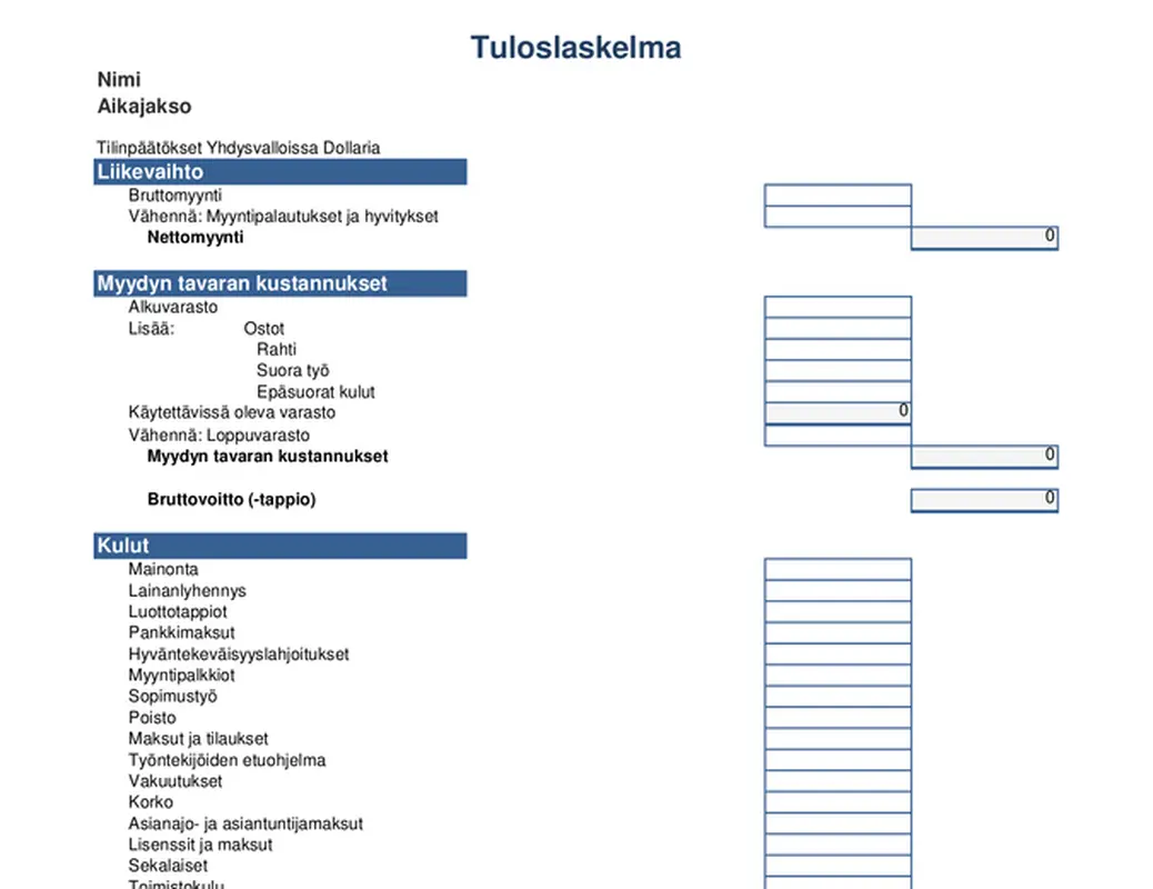 1 vuoden tuloslaskelma