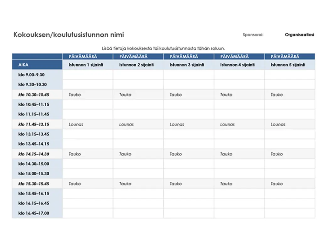 Viisipäiväisen tapahtuman aikataulu blue modern-simple