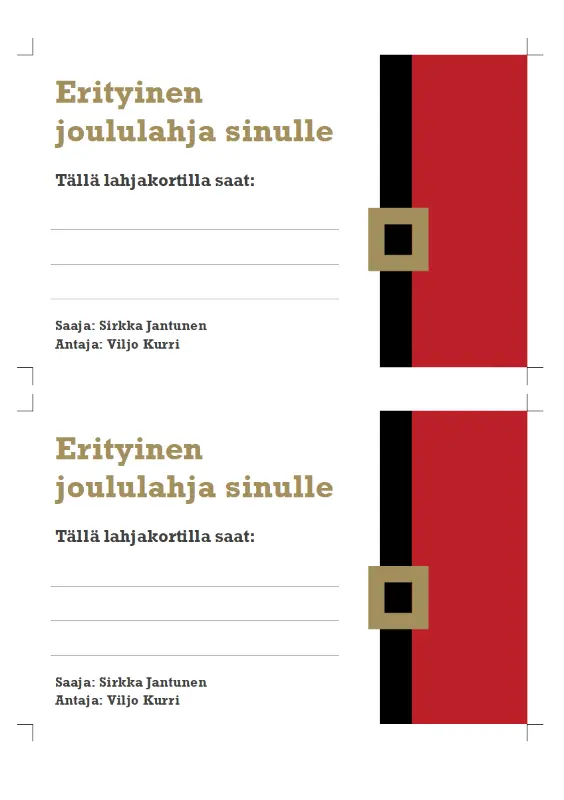 Jouluaiheiset lahjakortit red modern-simple