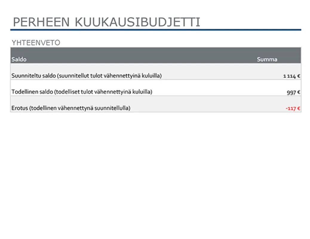 Perheen kuukausibudjetti modern simple