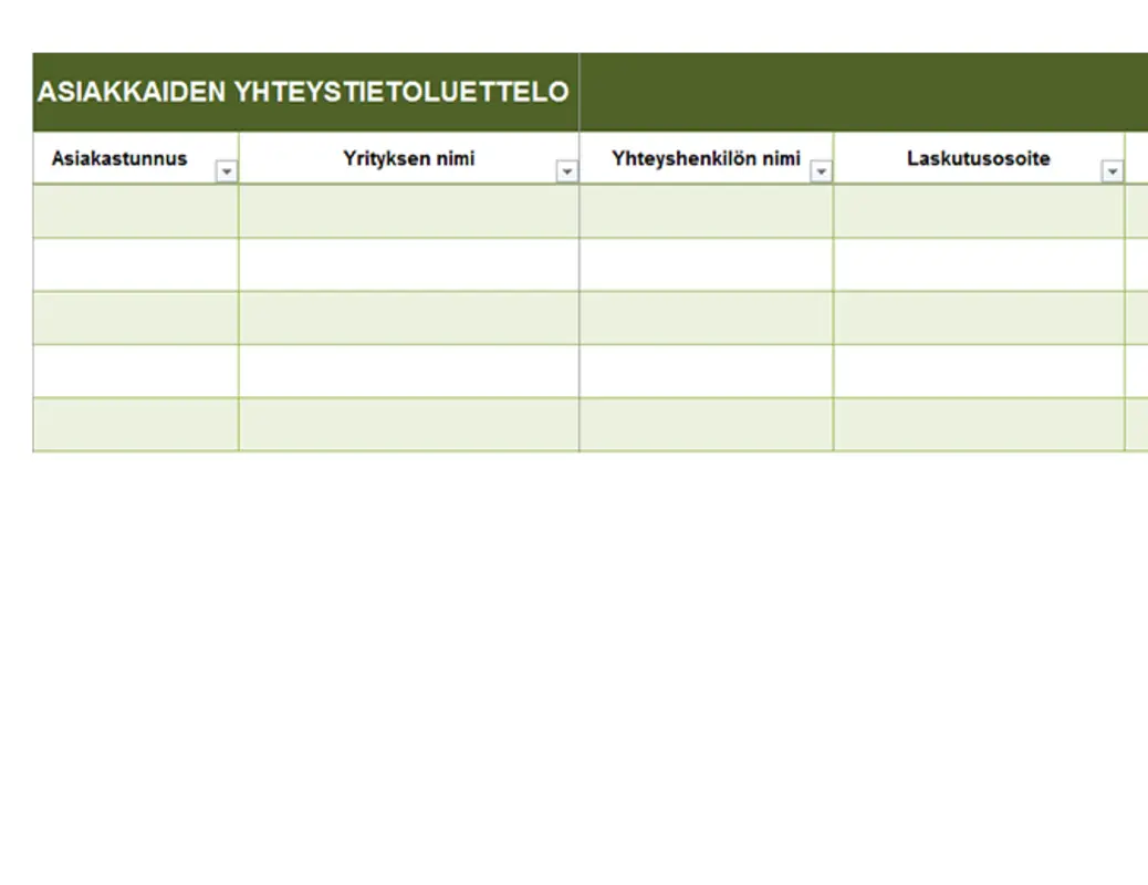 Asiakkaiden perusyhteystietoluettelo green modern simple