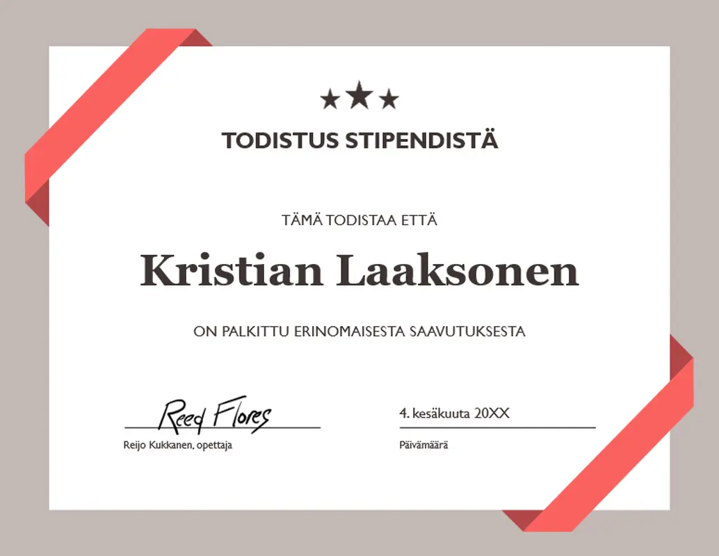 Todistus stipendistä modern simple