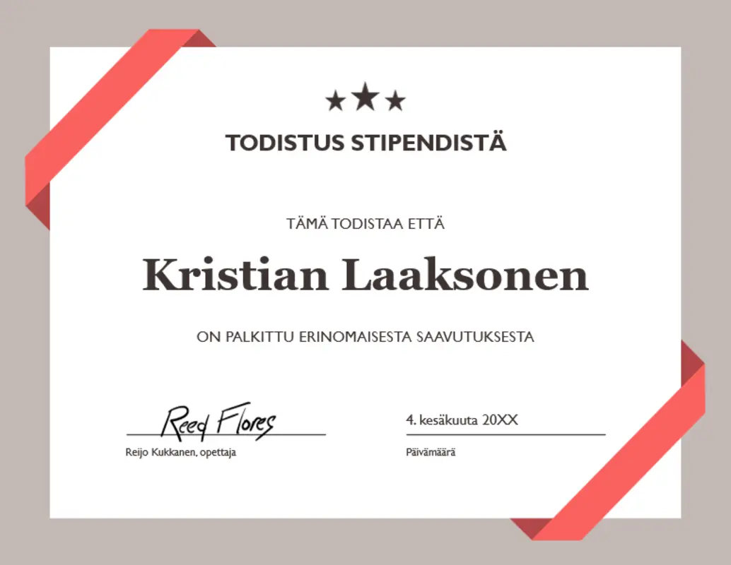 Todistus stipendistä blue modern simple