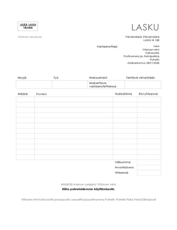 Palvelulasku (yksinkertainen viivamalli)