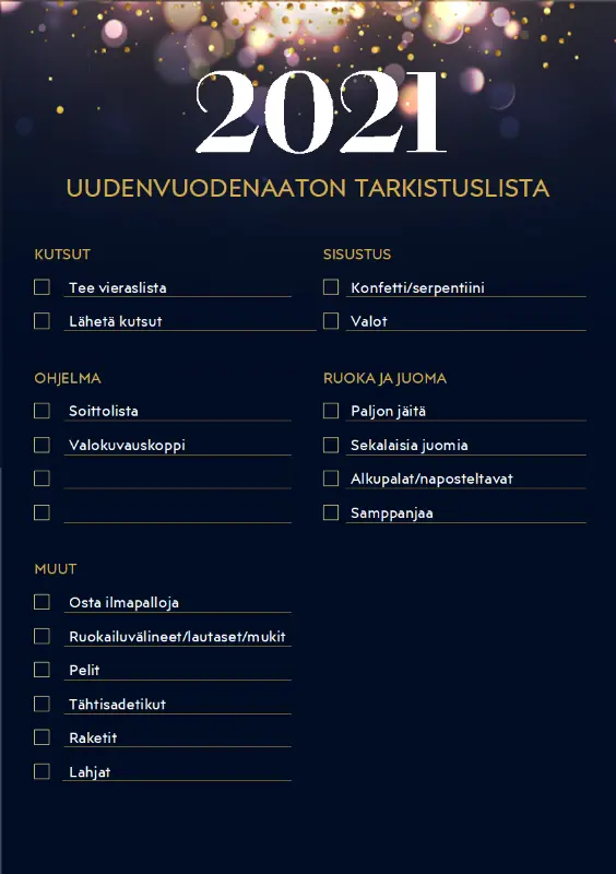 Uudenvuoden juhlien tarkistuslista blue vintage retro