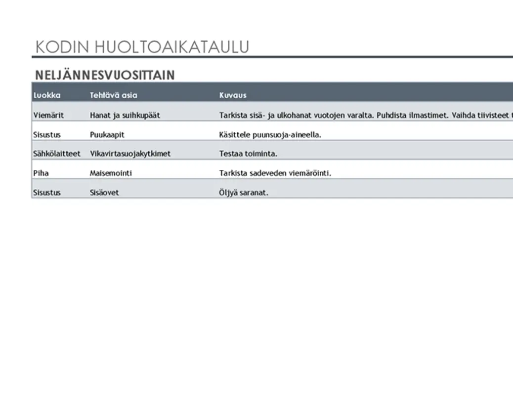 Kodin ylläpitoaikataulu ja tehtäväluettelo modern simple