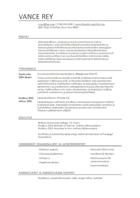 Asianajajan avustajan ansioluettelo modern simple