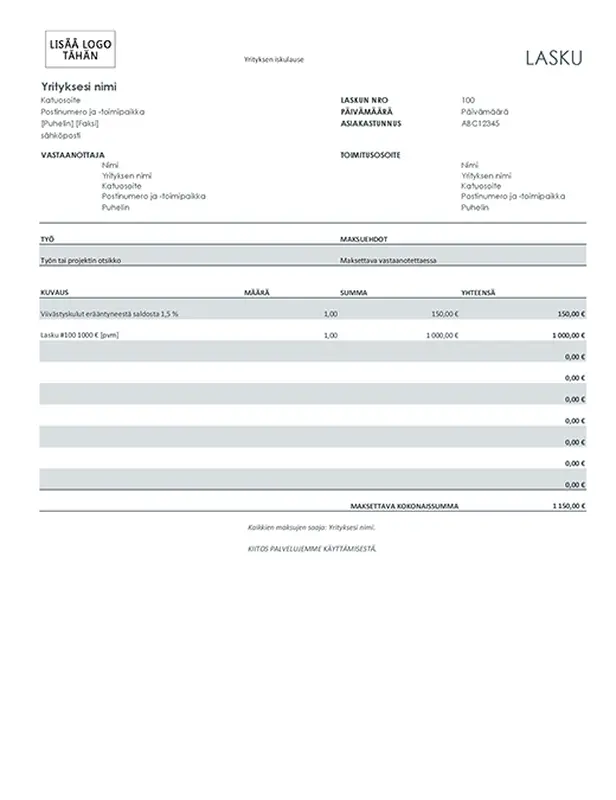 Viivästyskulut sisältävä lasku (harmaa) modern simple