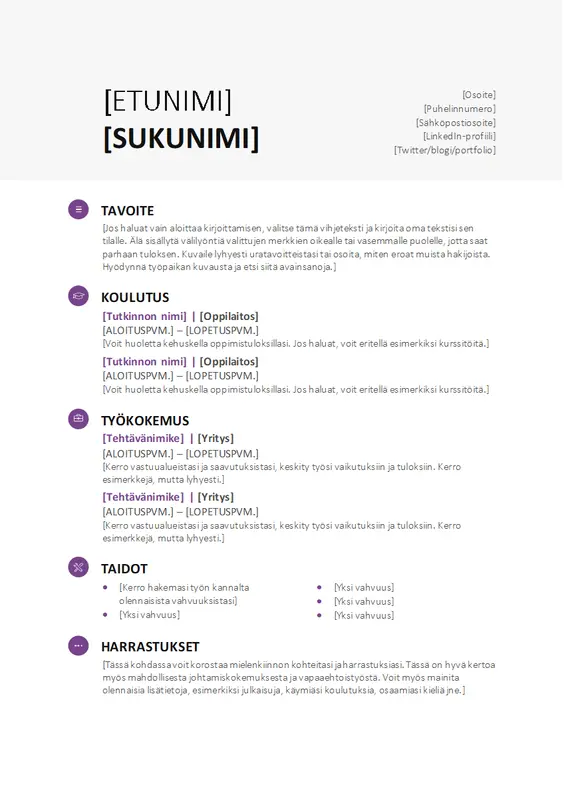Opiskelijan ansioluettelo (moderni ulkoasu) modern simple