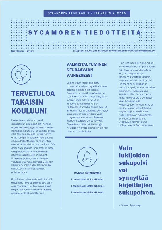 Takaisin kouluun -uutiskirje