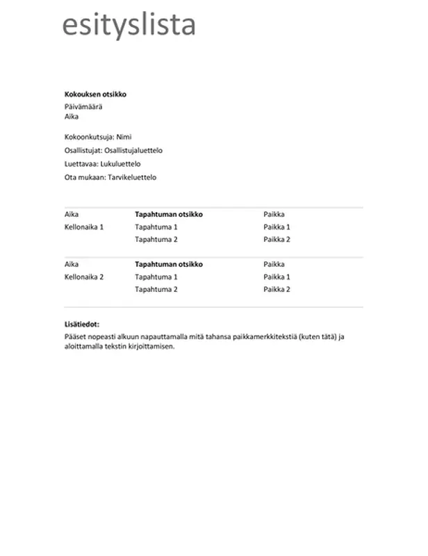 Kokouksen esityslista