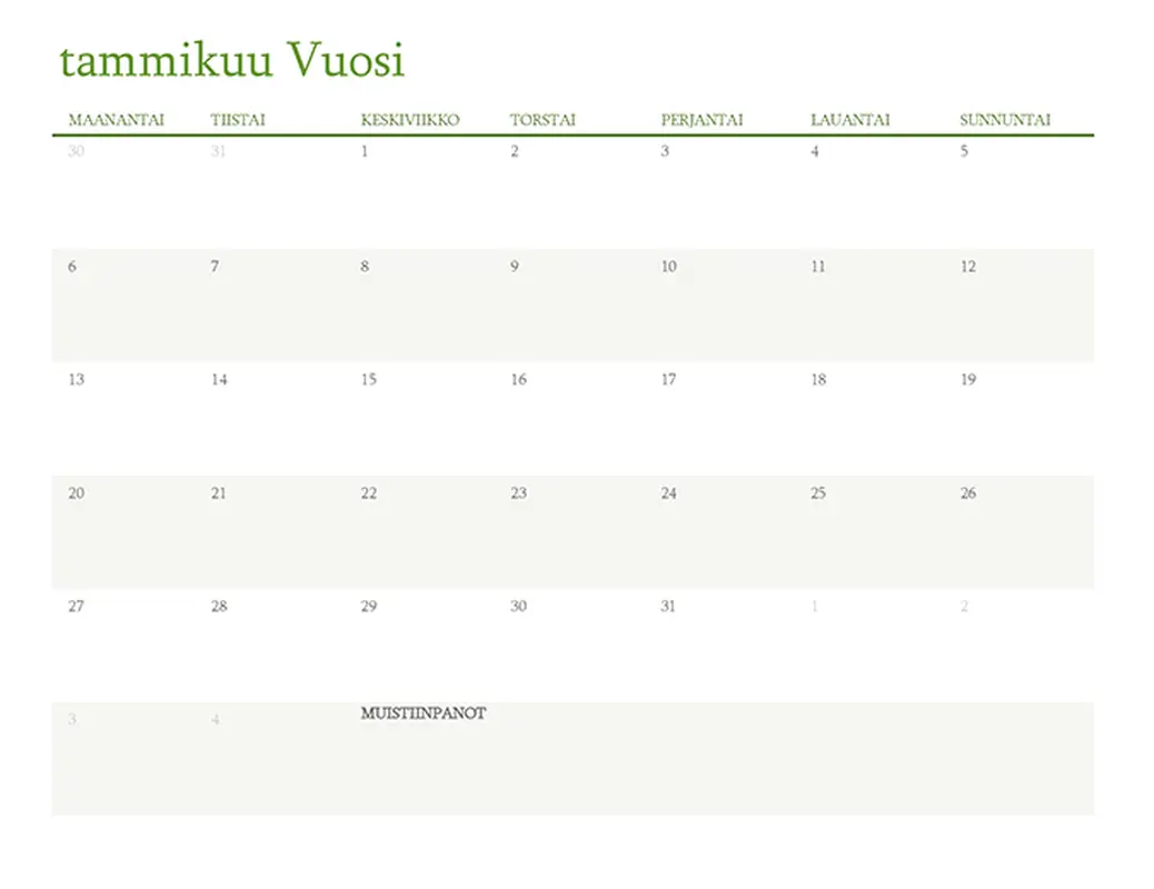 Yleisvuosikalenteri (1 kk/välilehti)