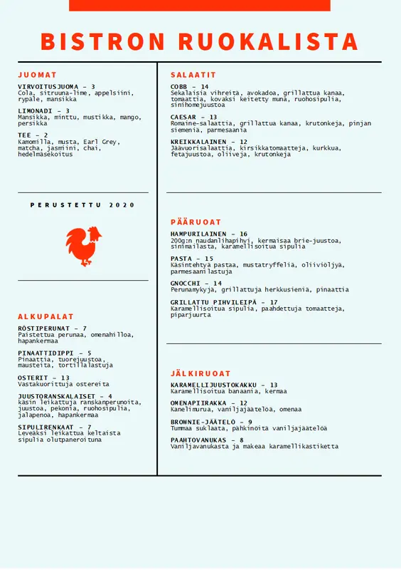 Bistro-ruokalista modern-simple