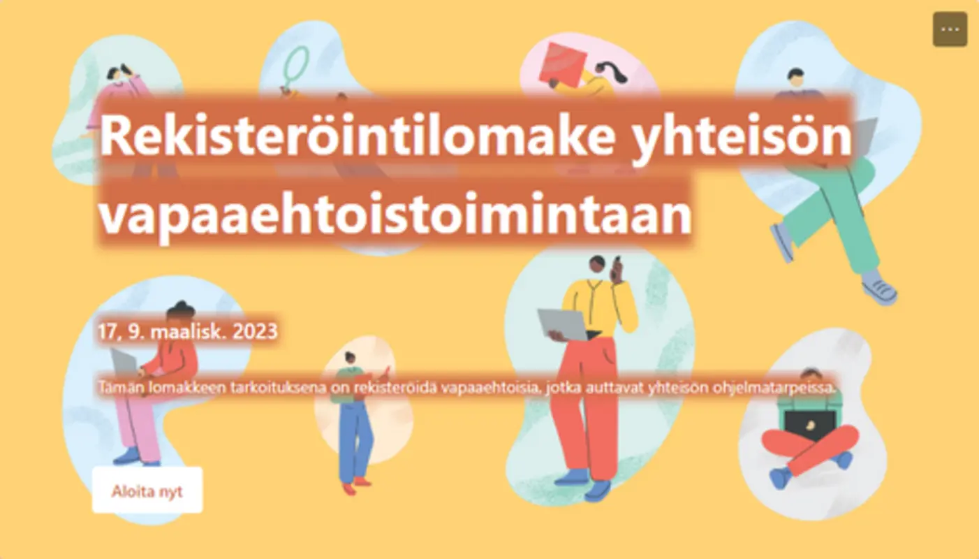 Rekisteröintilomake yhteisön vapaaehtoistoimintaan yellow