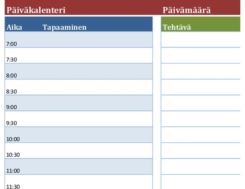 Tyhjä päiväkalenteri