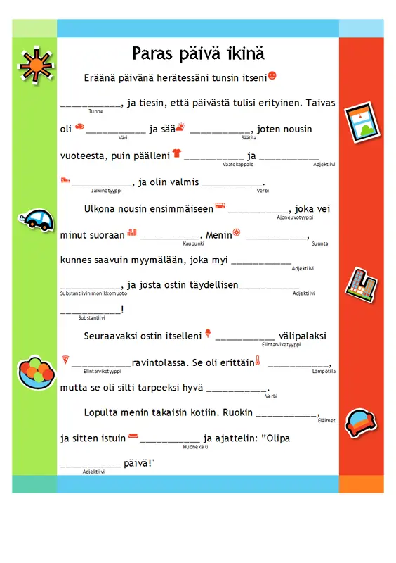 Hauska täytettävä tarina modern simple