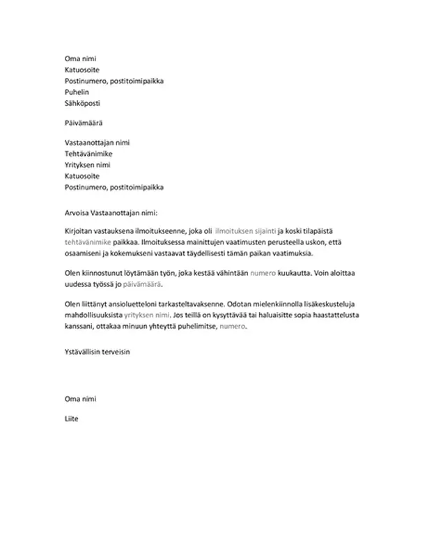 Ansioluettelon saatekirje määräaikaista paikkaa varten