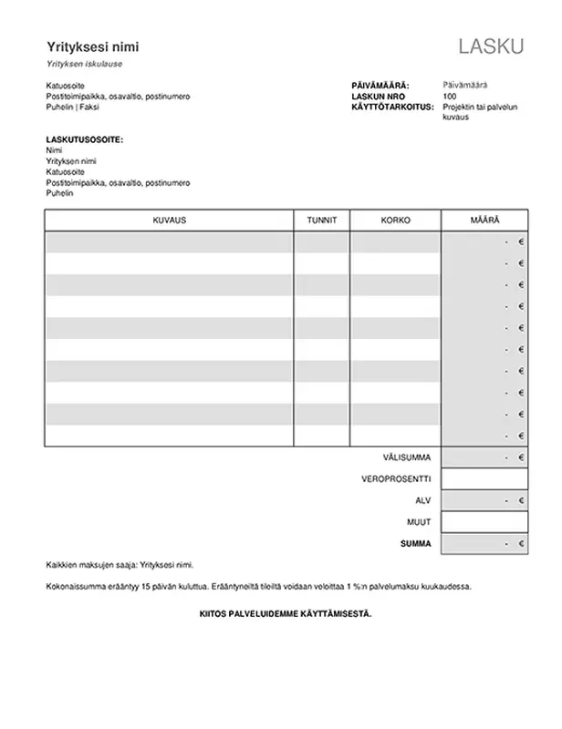 Palvelun lasku ja verolaskelma modern-simple