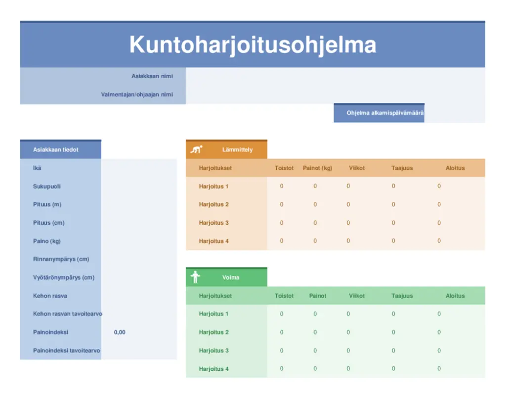 Kuntoilusuunnitelma blue modern simple