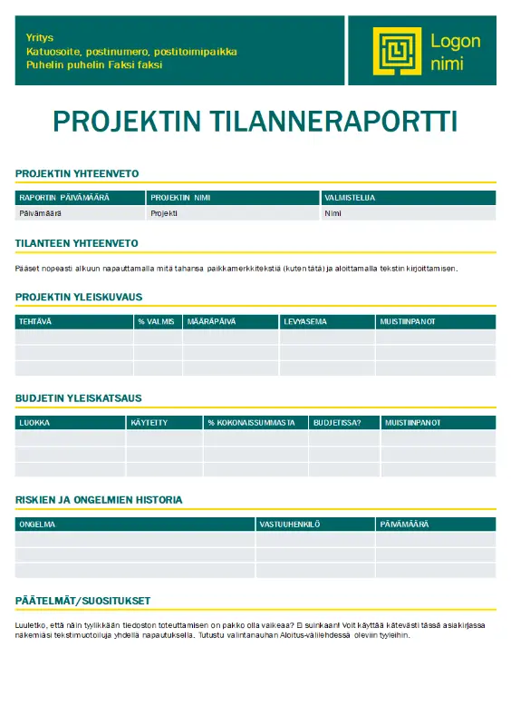 Projektin edistymisraportti green modern simple