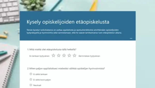 Kysely opiskelijoiden etäopiskelusta blue modern simple