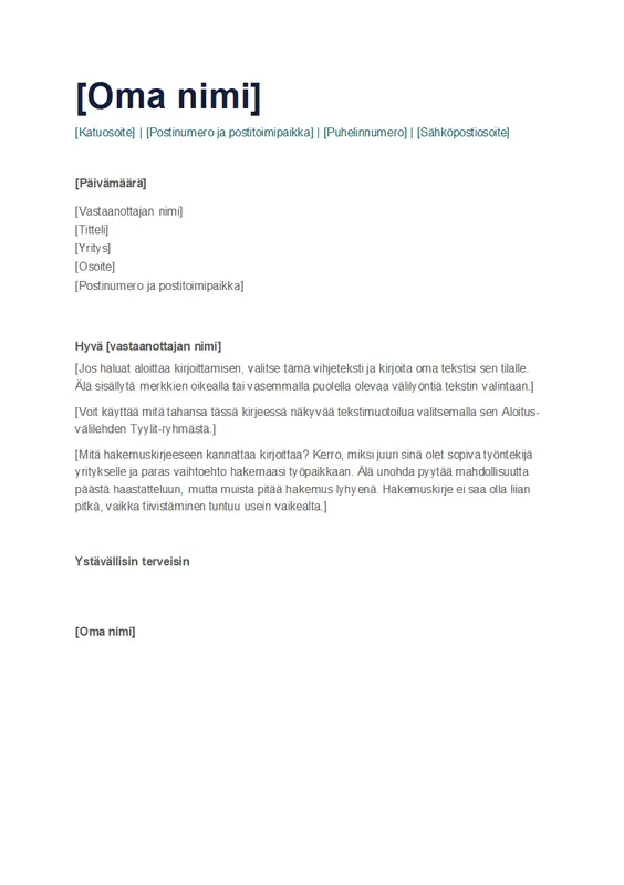 Yksinkertainen saatekirje