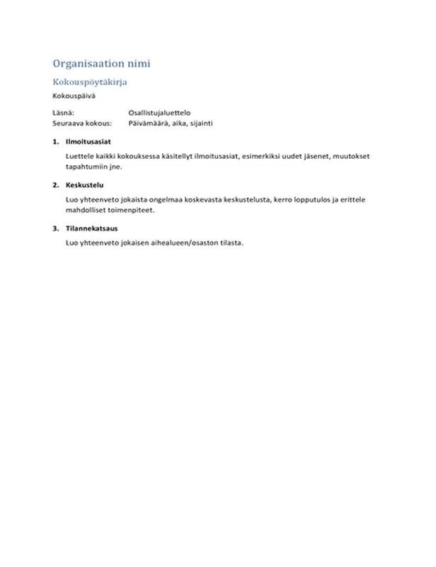 Kokouspöytäkirja (lyhyt muoto)