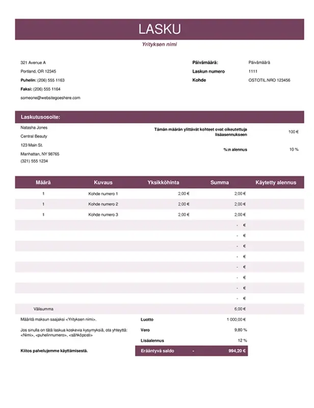 Värikäs myyntilasku modern simple