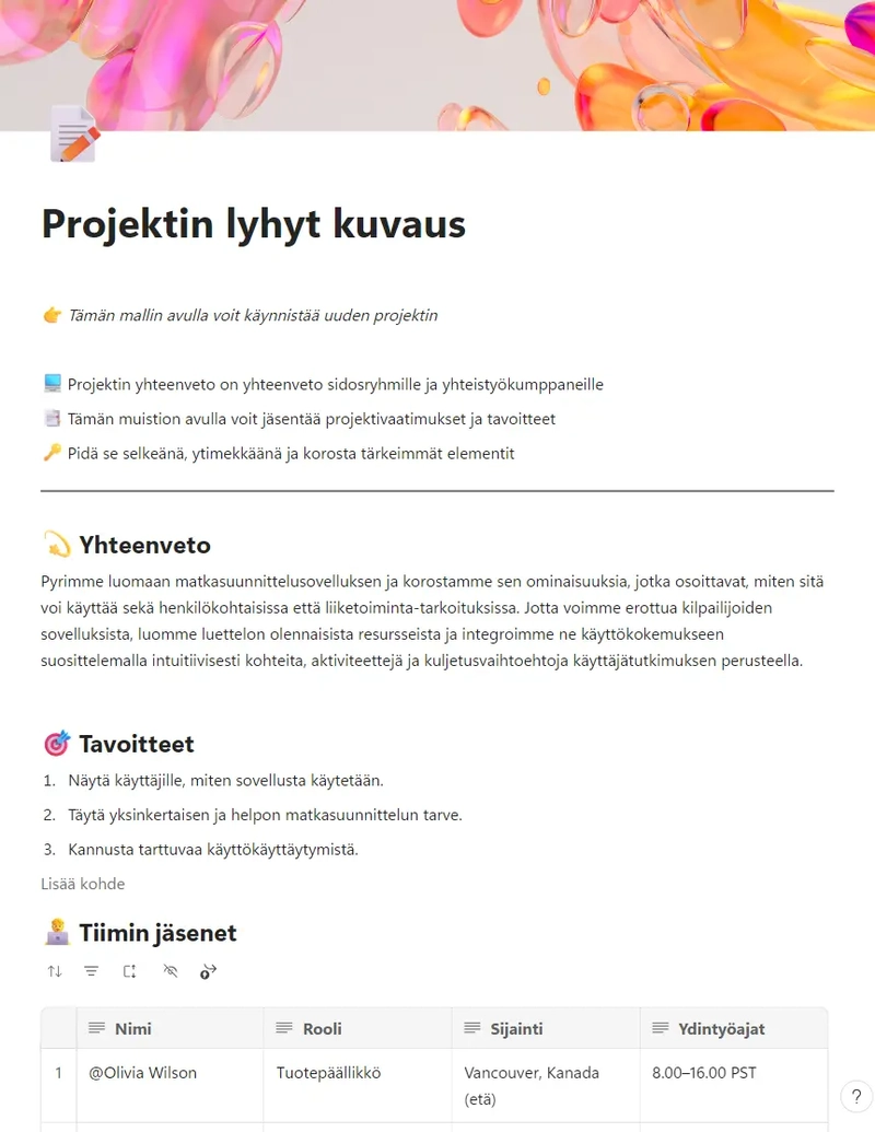 Projektin lyhyt kuvaus