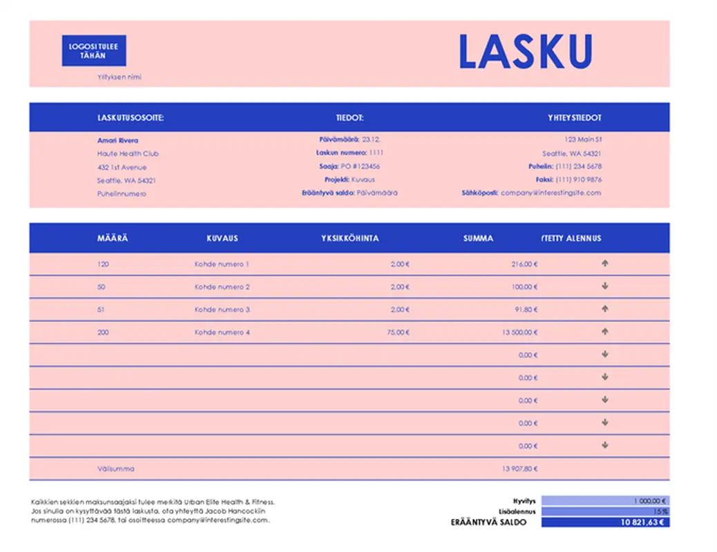 Pienyrityksen myyntilasku modern simple