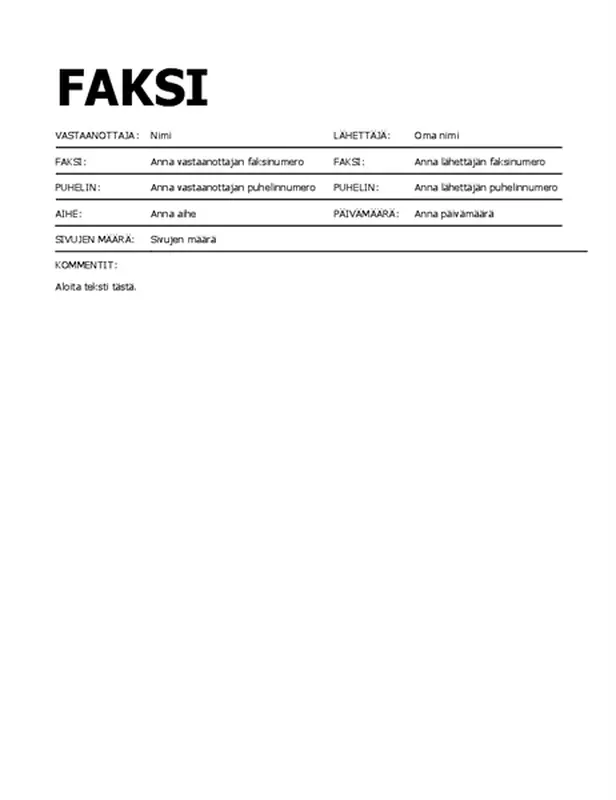 Lihavoitu faksin kansilehti