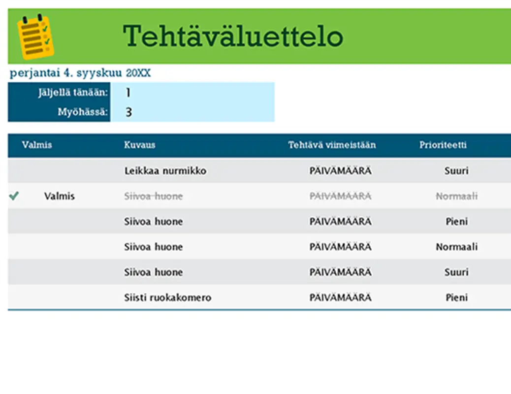 Kotitalouden tehtäväluettelo modern simple